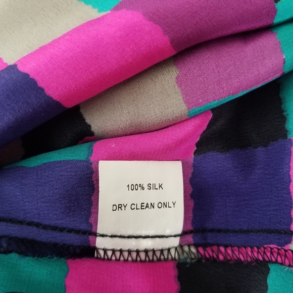 Britt Ryan 100% Silk Geometric Print Long Sleeve Blouson Dress Size M Colorful - Picture 13 of 15